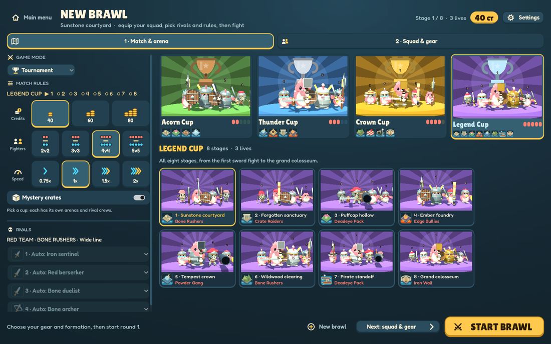 The tournament screen with four cups