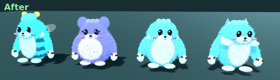 Four fluffy fighters in a row