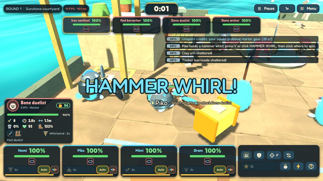 A fighter spins through a crate with the hammer whirl